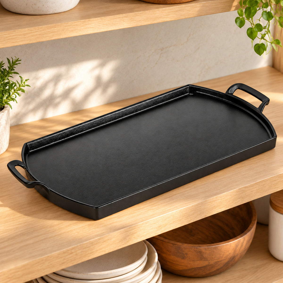 20.2-Inch Seasoned Cast Iron Double-Burner Griddle, Black