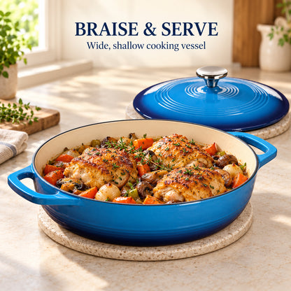 3.6-Quart Enameled Cast Iron Braiser with Lid, Blue