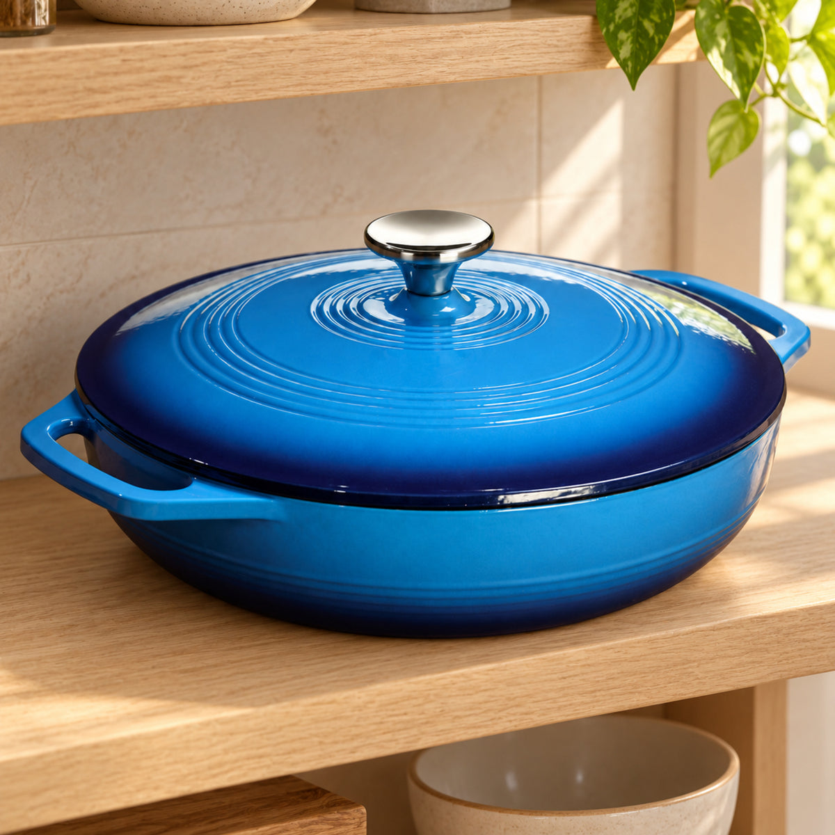 3.6-Quart Enameled Cast Iron Braiser with Lid, Blue