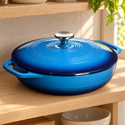 3.6-Quart Enameled Cast Iron Braiser with Lid, Blue