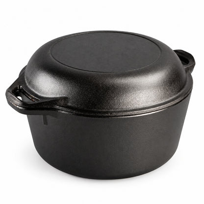 5-Quart Pre-Seasoned Cast Iron Dutch Oven with Skillet Lid, Black
