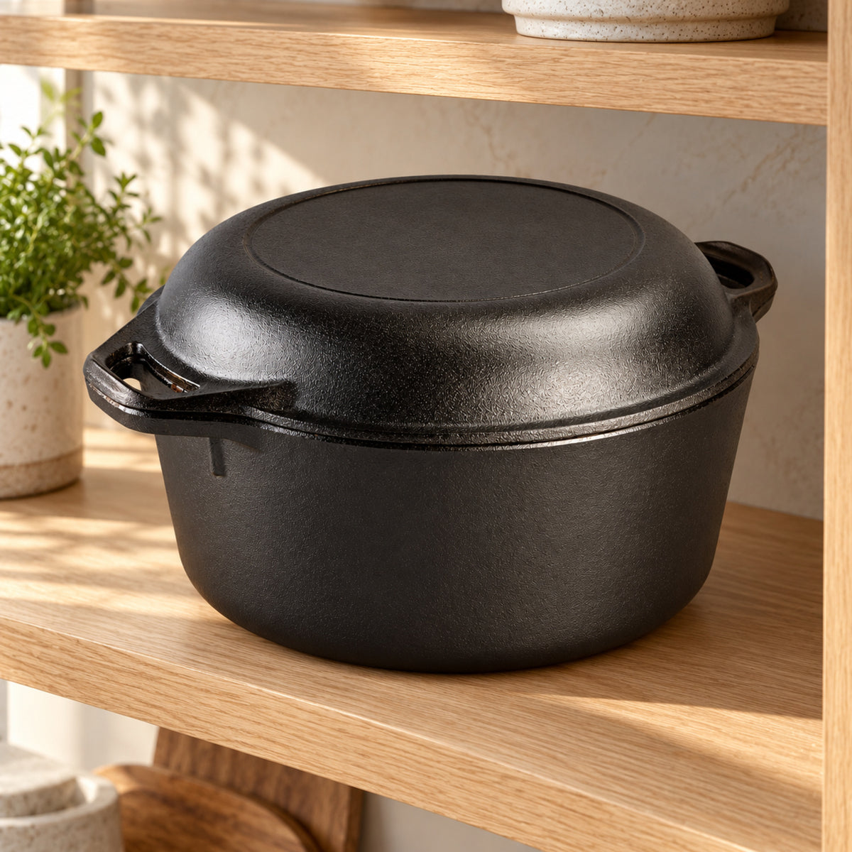 5-Quart Pre-Seasoned Cast Iron Dutch Oven with Skillet Lid, Black