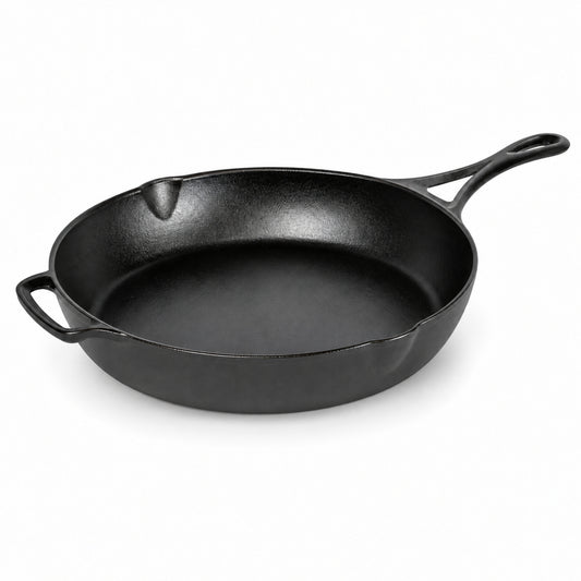 12-Inch Seasoned Cast Iron Skillet with Helper Handle, Black